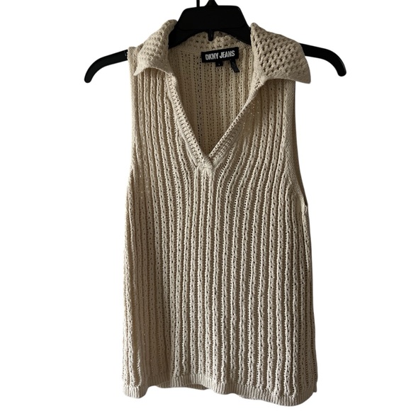 Dkny Sweaters - DKNY Beige V-Neck Sleeveless Sweater
